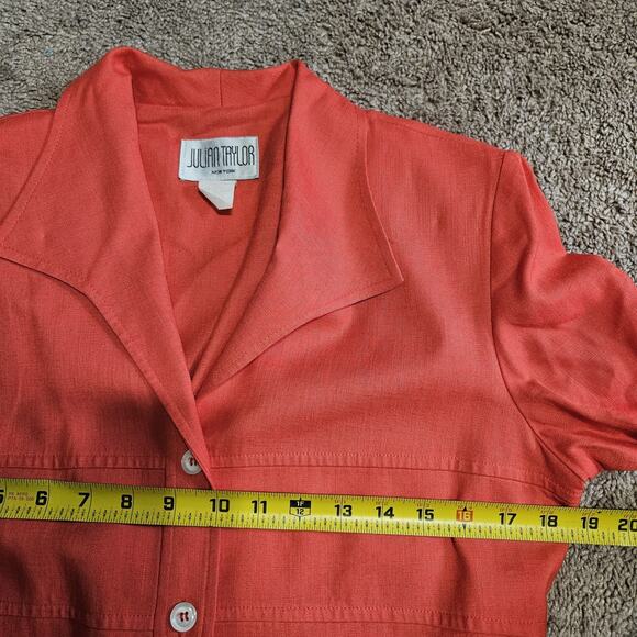 Vtg Linen Midi Dress Womens 11 Coral Button Up Modest Cottagecore Teacher Boho - Picture 6 of 8